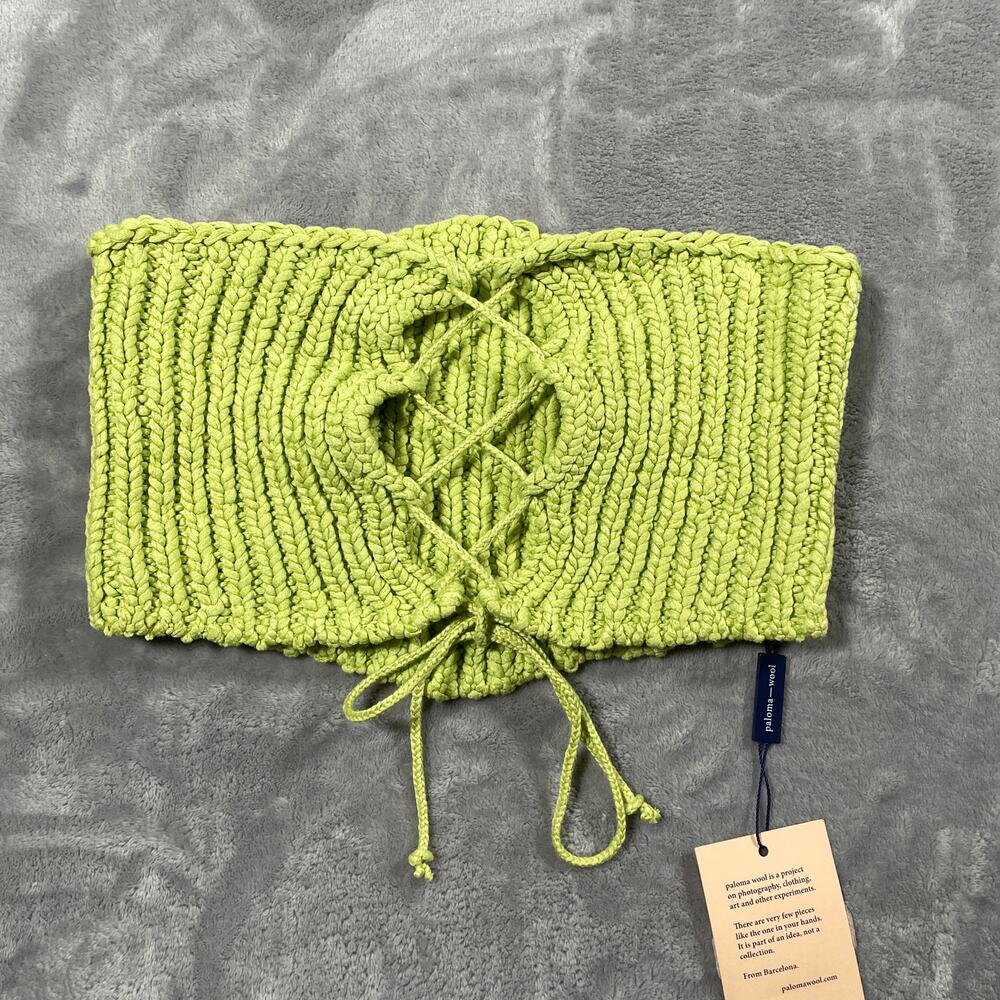 Paloma Wool Levete Top L/XL Green Knit Bandeau Lace Up Boho Festival New